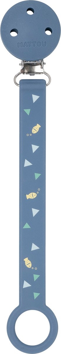 Nattou silicone - chaîne tétine avec attache universelle - 21 cm - motif bleu foncé