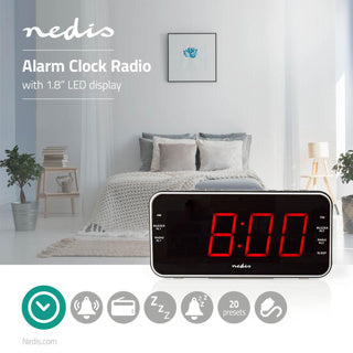 Radio-réveil numérique Nedis | écran LED | 1x entrée audio 3,5 mm | noir | 1 pièce - clar004bk clar004bk