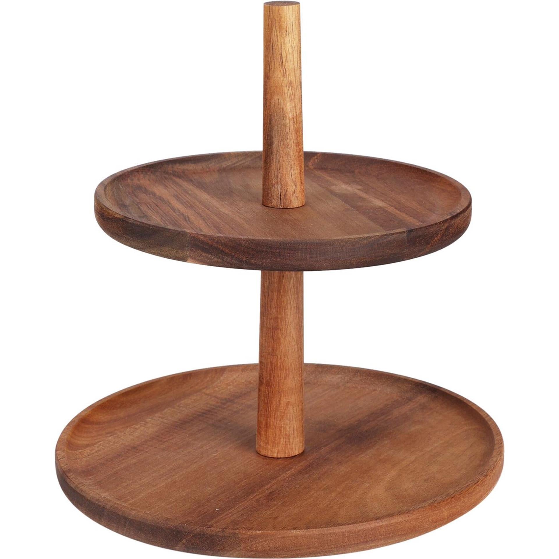 Excellente étagère pour articles ménagers en bois d'acacia 2 couches ø22xh23cm
