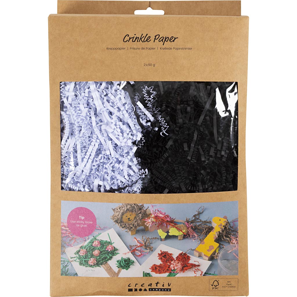 Papier froissé Creativ company, l: 25-30 cm, l: 3 mm, noir, blanc, 2x50 g 1 boîte