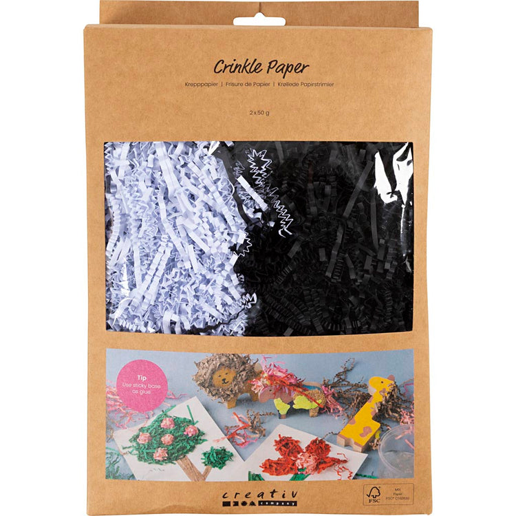 Papier froissé Creativ company, l: 25-30 cm, l: 3 mm, noir, blanc, 2x50 g 1 boîte