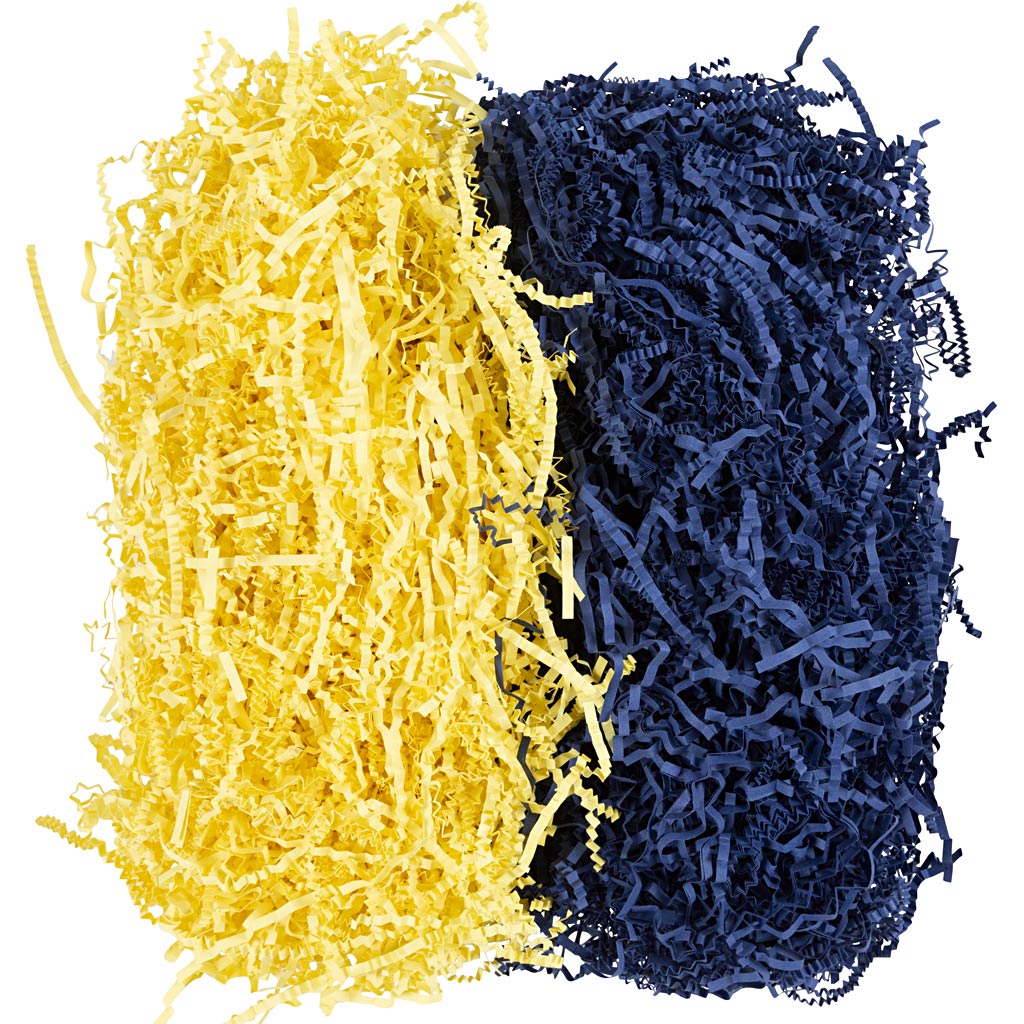 Papier froissé Creativ company, l: 25-30 cm, l: 3 mm, bleu foncé, jaune, 2x50 g 1 boîte