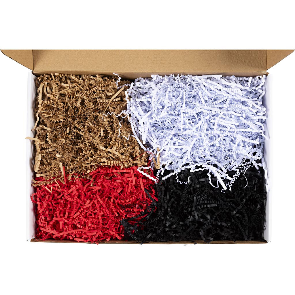 Papier froissé Creativ company, l: 25-30 cm, l: 3 mm, noir, marron, rouge, blanc, 4x100 g 1 boîte
