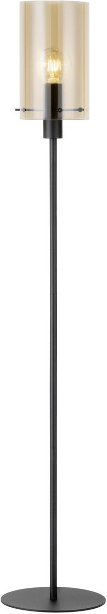 Lampadaire Eglo polverara - 1 lumière - ø18 cm - e27 - acier - verre ambré - noir
