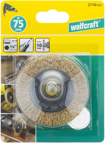 Brosse métallique Wolfcraft | laiton | Arbre à 6 côtés | ø75x10mm | 1 pièce - 2110000