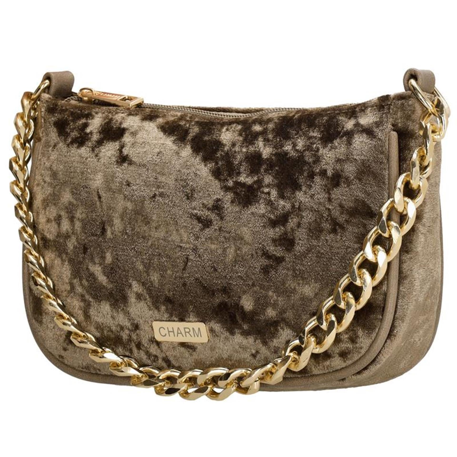 Sac bandoulière Charm London en velours bronze