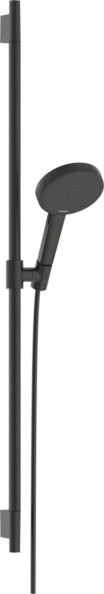 Hansgrohe Raindance Alive Select S - Set de douche - Économie d'eau Ecosmart - Commande par bouton Select - Taille 125 mm - 3 fonctions de pulvérisation - Chrome noir brossé