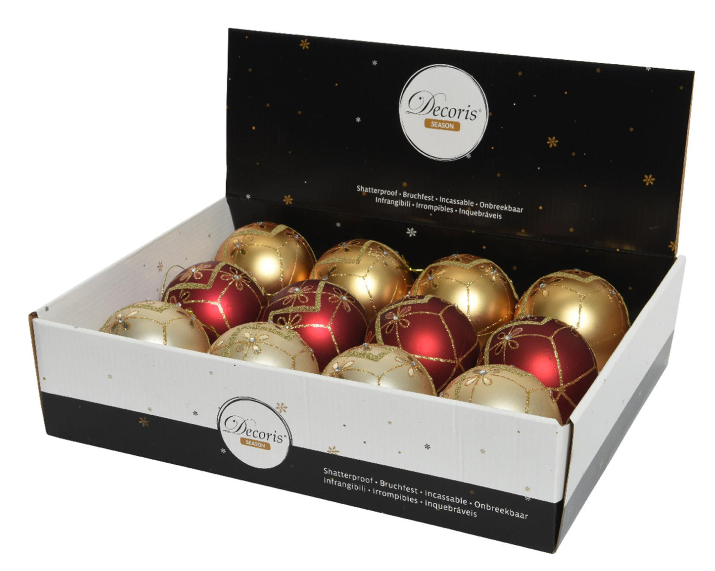 Decoris Boules de Noël mix 12pcs perle or rouge