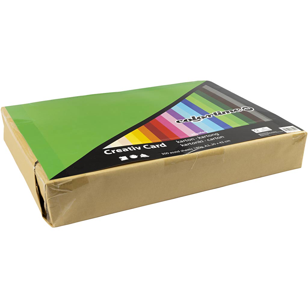 Carton coloré Colortime, A3, feuille 297x420 mm, 180 gr, différentes couleurs, 300 feuilles diverses 1 boîte
