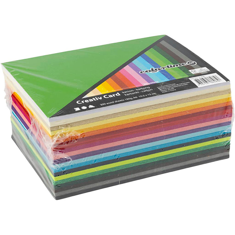 Carton coloré Colortime, a6, feuille 105x148 mm, 180 gr, différentes couleurs, 300 feuilles div 1 boîte