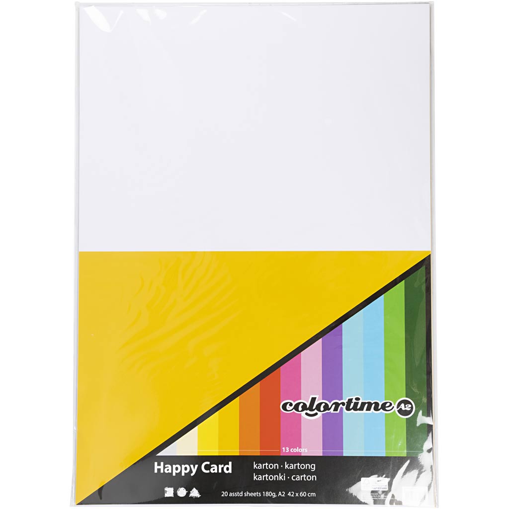 Carton ressort Colortime, a2, feuille 420x594 mm, 180 gr, différentes couleurs, 20 feuilles différentes 1 boîte
