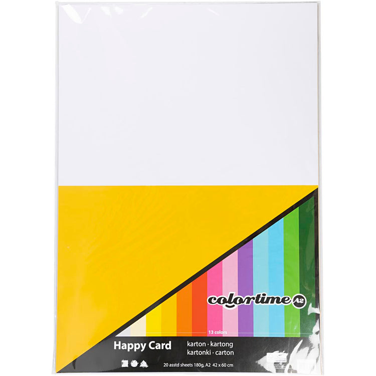 Carton ressort Colortime, a2, feuille 420x594 mm, 180 gr, différentes couleurs, 20 feuilles différentes 1 boîte