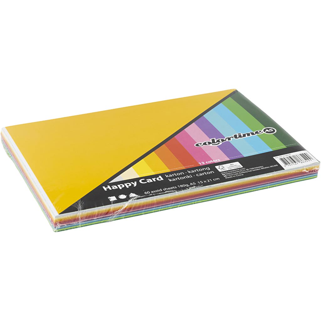 Carton ressort Colortime, a5, feuille 148x210 mm, 180 gr, différentes couleurs, 60 feuilles diverses 1 boîte