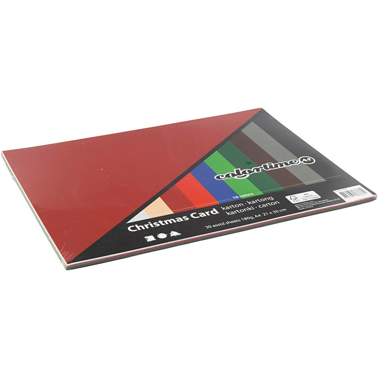 Carton de Noël Colortime, a4, feuille 210x297 mm, 180 gr, différentes couleurs, 30 feuilles différentes 1 boîte