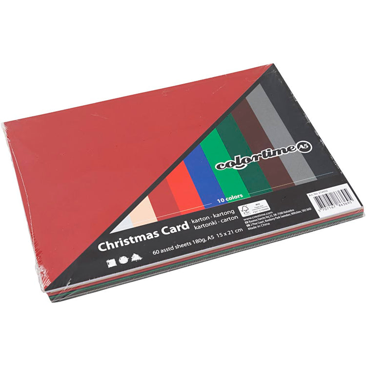 Carton de Noël Colortime, a5, feuille 150x210 mm, 180 gr, différentes couleurs, 60 feuilles différentes 1 boîte