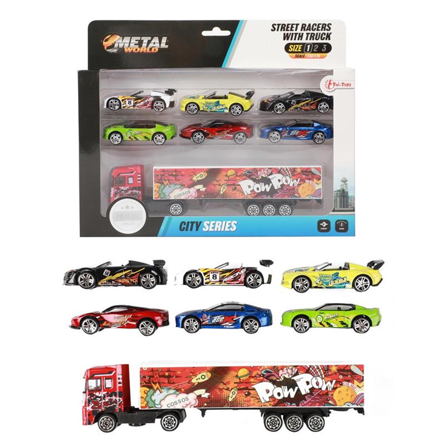 Camion métallique avec 6 voitures de course