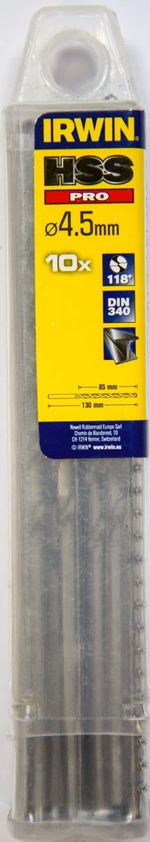 Foret à métaux Irwin hss pro (long) 118° 4,5mm 10pcs - 10502487