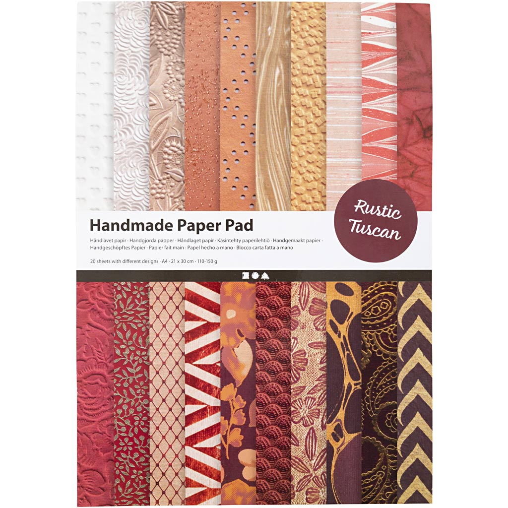 Papier fait main Creativ company, a4, feuille 210x297 mm, 110-150 gr, naturel, brun rouge, 20 feuilles 1 boîte