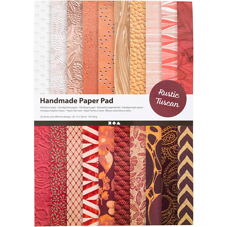 Papier fait main Creativ company, a4, feuille 210x297 mm, 110-150 gr, naturel, brun rouge, 20 feuilles 1 boîte