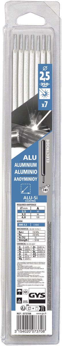Gys 5192073708 électrodes en aluminium | ø2,5 x 350 mm | 7 pièces -5192073708