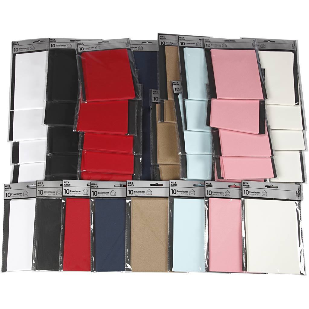 Enveloppes d'entreprise Creativ, format enveloppe 11,5x16 cm, 110 gr, noir, bleu, rouge, blanc, boîte 8x10 1 boîte