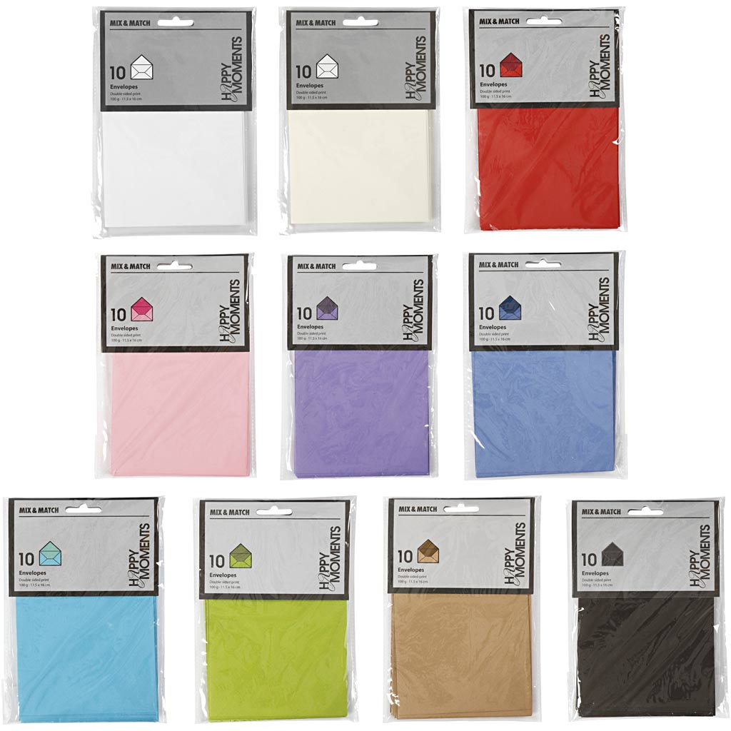 Enveloppes de l'entreprise Creativ, dimensions de l'enveloppe 11,5x16 cm, contenu peut varier, 100 gr, différentes couleurs, 30 boîtes 1 boîte
