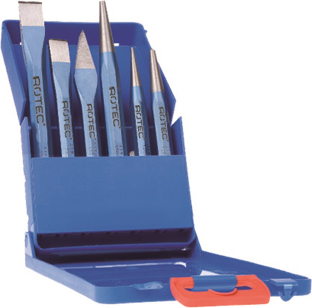 Jeu de burins à froid Rotec 6 pièces en cassette