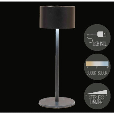Anna's collection lampe de table rechargeable USB noir 8x22cm