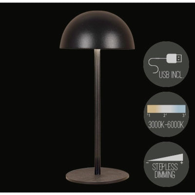 Lampe de table rechargeable Anna's collection USB noire 9,5x22cm
