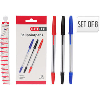 Stylos à bille No Brand, lot de 8, rouge, noir, bleu | 12 pièces