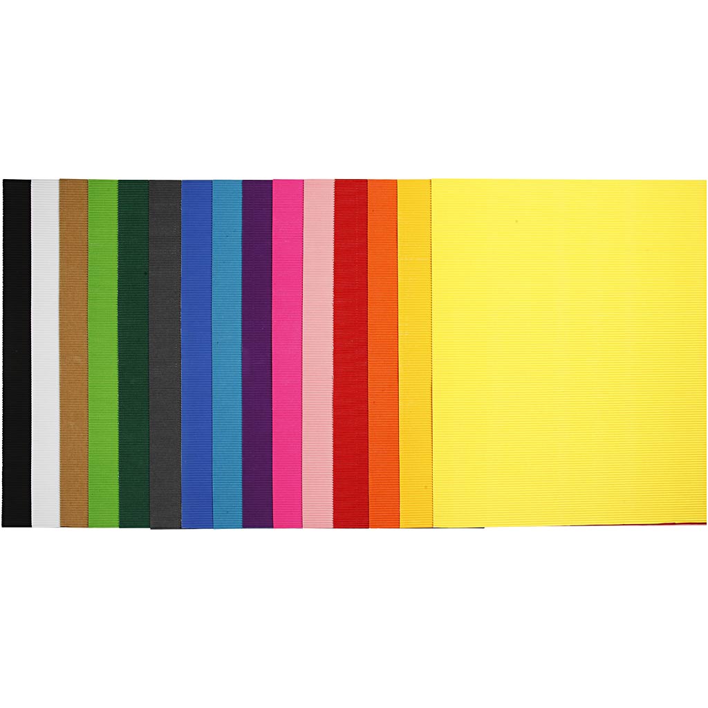Carton ondulé de l'entreprise Creativ, feuille 50x70 cm, 80 gr, différentes couleurs, 15 feuilles 1 boîte