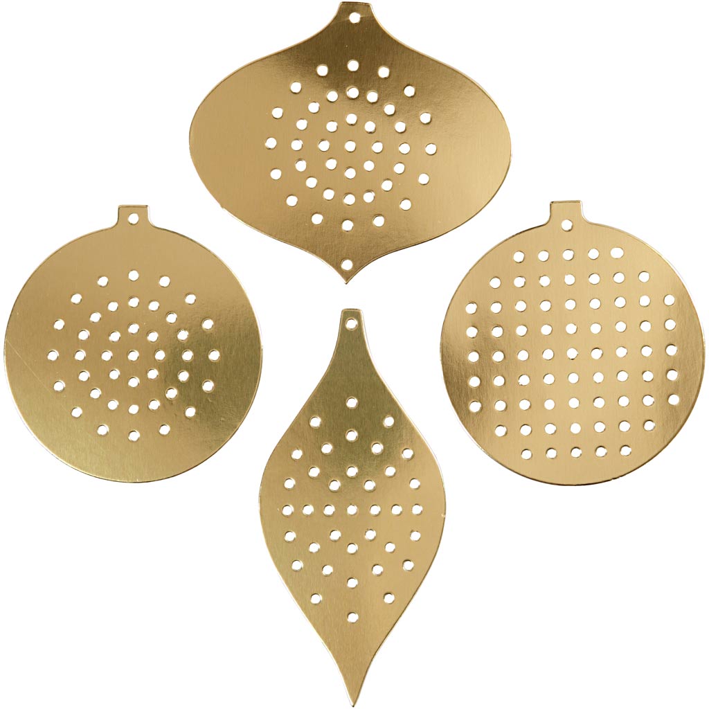 Creativ company carton au point de croix, décoration cerises, h: 8,5-12 cm, diamètre du trou 3 mm, or métallique, 8 pièces 1 boîte