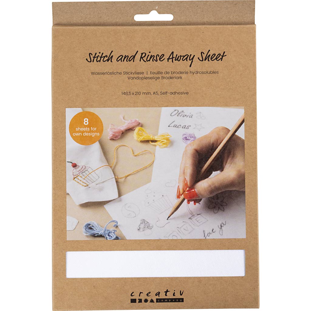 Creativ company feuilles de broderie solubles dans l'eau, a5, feuille 148,5x210 mm, blanc, 8 feuilles 1 boîte
