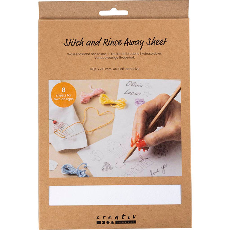 Creativ company feuilles de broderie solubles dans l'eau, a5, feuille 148,5x210 mm, blanc, 8 feuilles 1 boîte