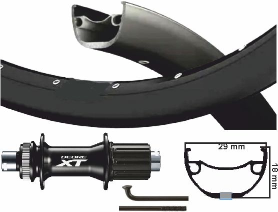 KGS Shimano XT Roue arrière 28 29 pouces (622) Black 8-11 Speed ​​Centerlock Thru Axxle
