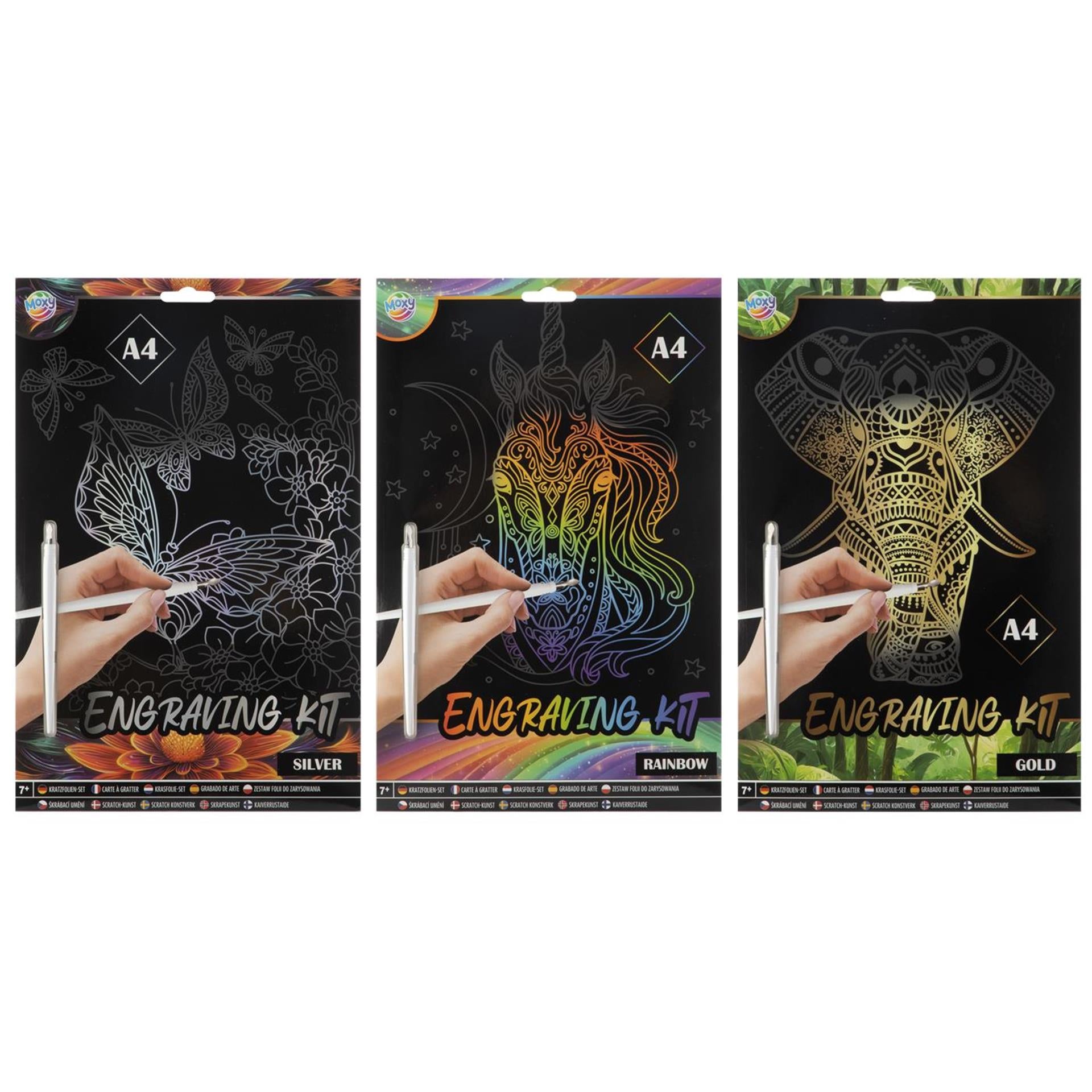 Moxy scratch art set a4 arc-en-ciel argent or