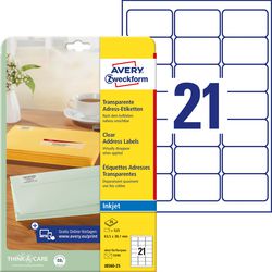 Etiquettes jet d'encre transparentes quickpeel j8560-25 63,5x38,1mm