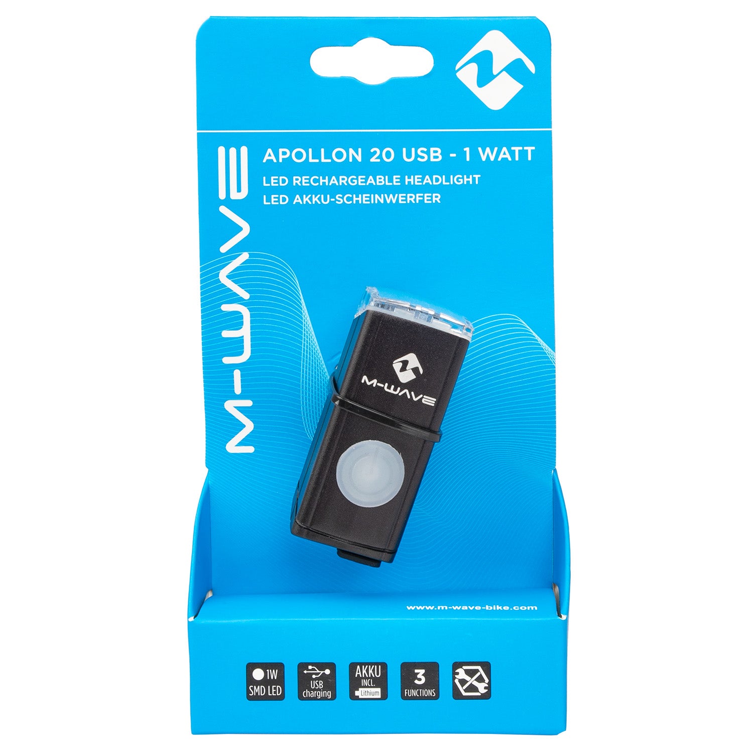 Éclairage avant à batterie rechargeable USB M-wave Apollon 20
