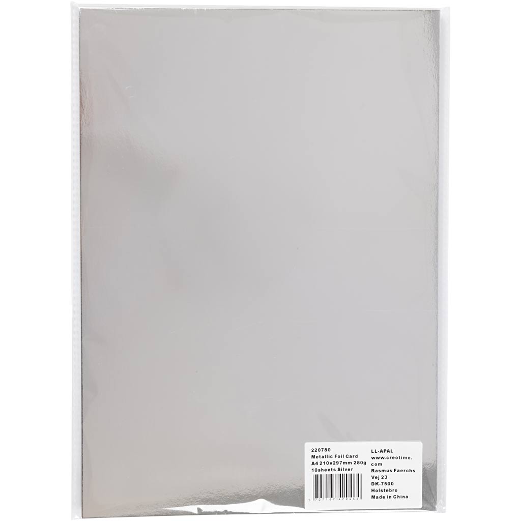 Creativ company carton métallique, a4, feuille 210x297 mm, 280 gr, argent, 10 feuilles 1 boîte