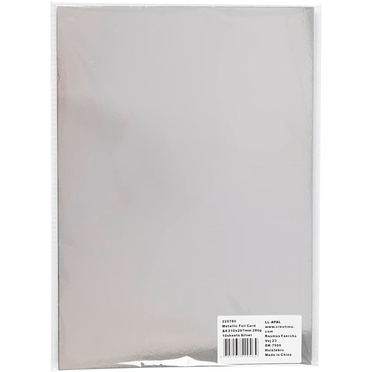 Creativ company carton métallique, a4, feuille 210x297 mm, 280 gr, argent, 10 feuilles 1 boîte