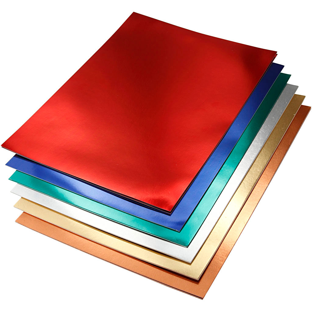 Creativ company carton métallique, a4, feuille 210x297 mm, 280 gr, différentes couleurs, 30 feuilles div 1 boîte