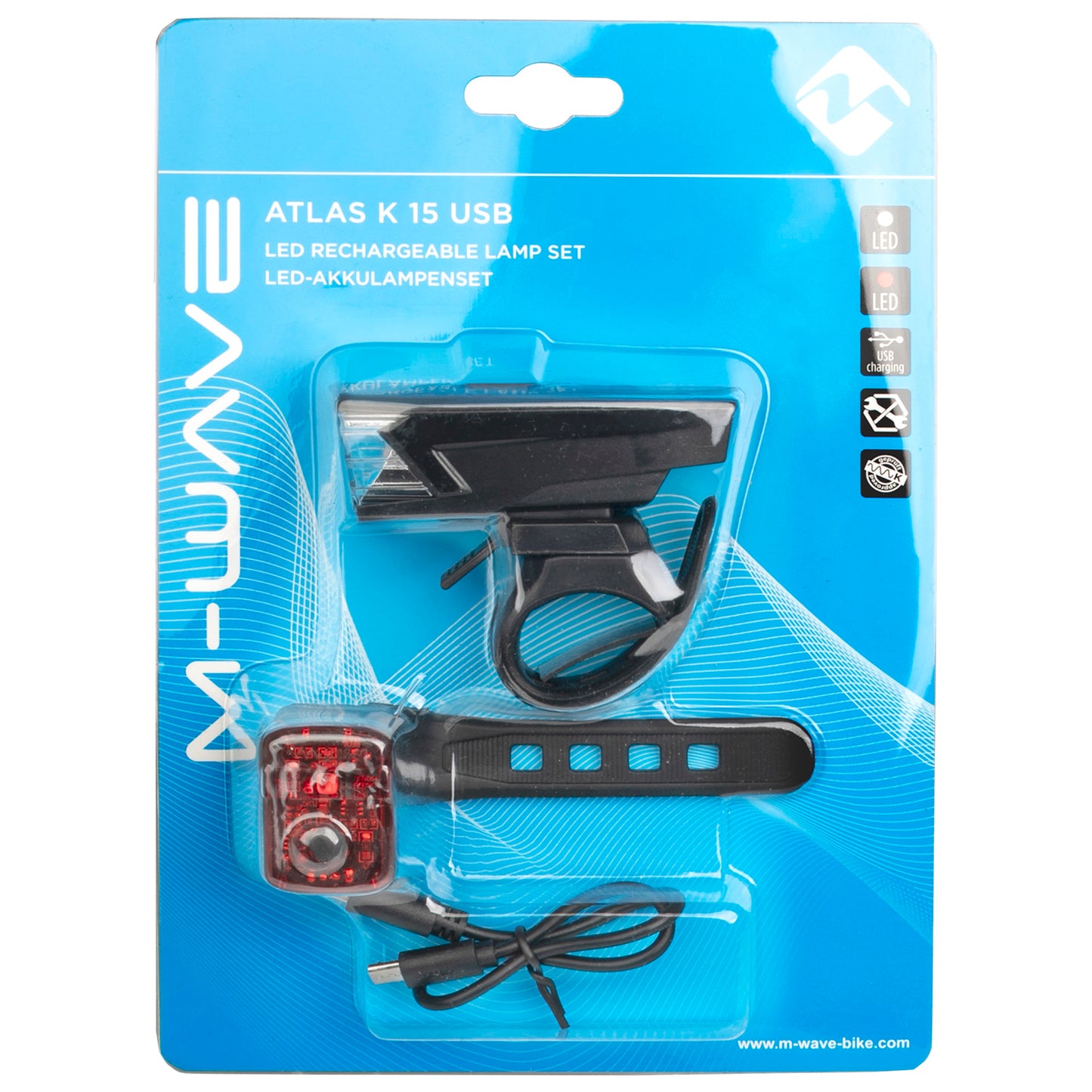 M-wave atlas k 15 kit d'éclairage à batterie rechargeable usb
