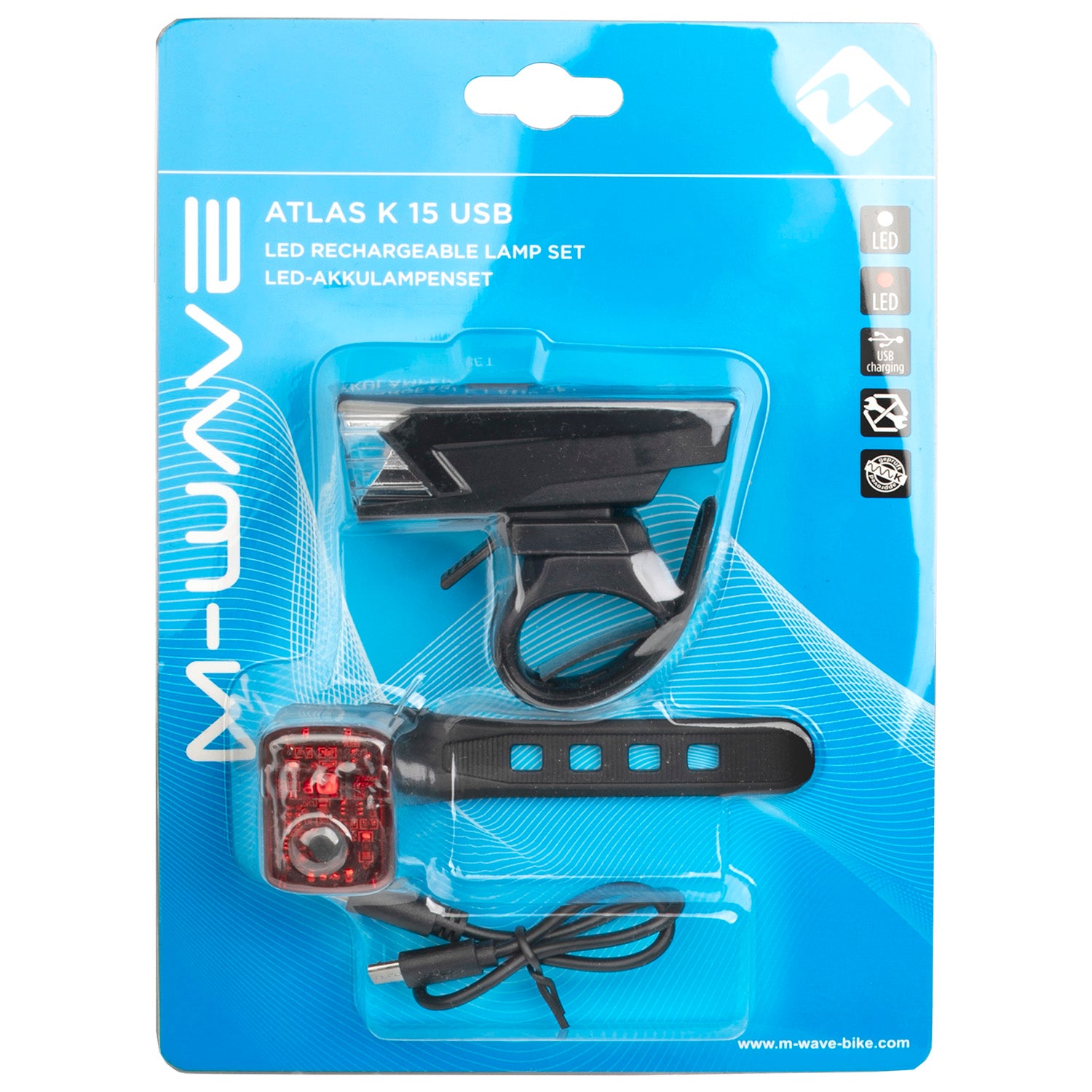 M-wave atlas k 15 kit d'éclairage à batterie rechargeable usb