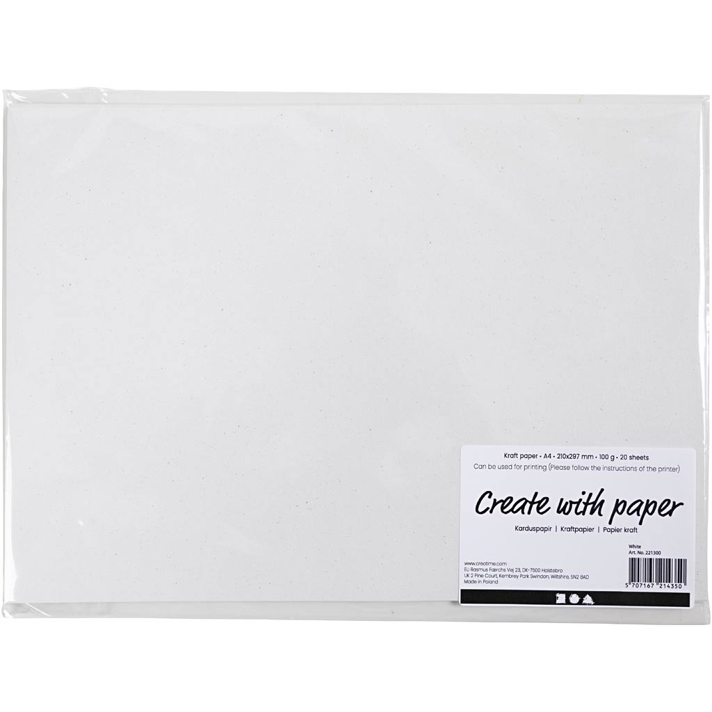 Papier kraft Creativ company, a4, feuille 210x297 mm, 100 gr, blanc, 20 feuilles 1 boîte