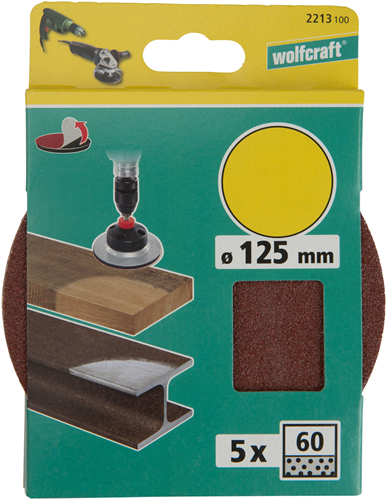 Disques abrasifs adhésifs Wolfcraft | k60 | ø125mm | 5 pièces - 2213100
