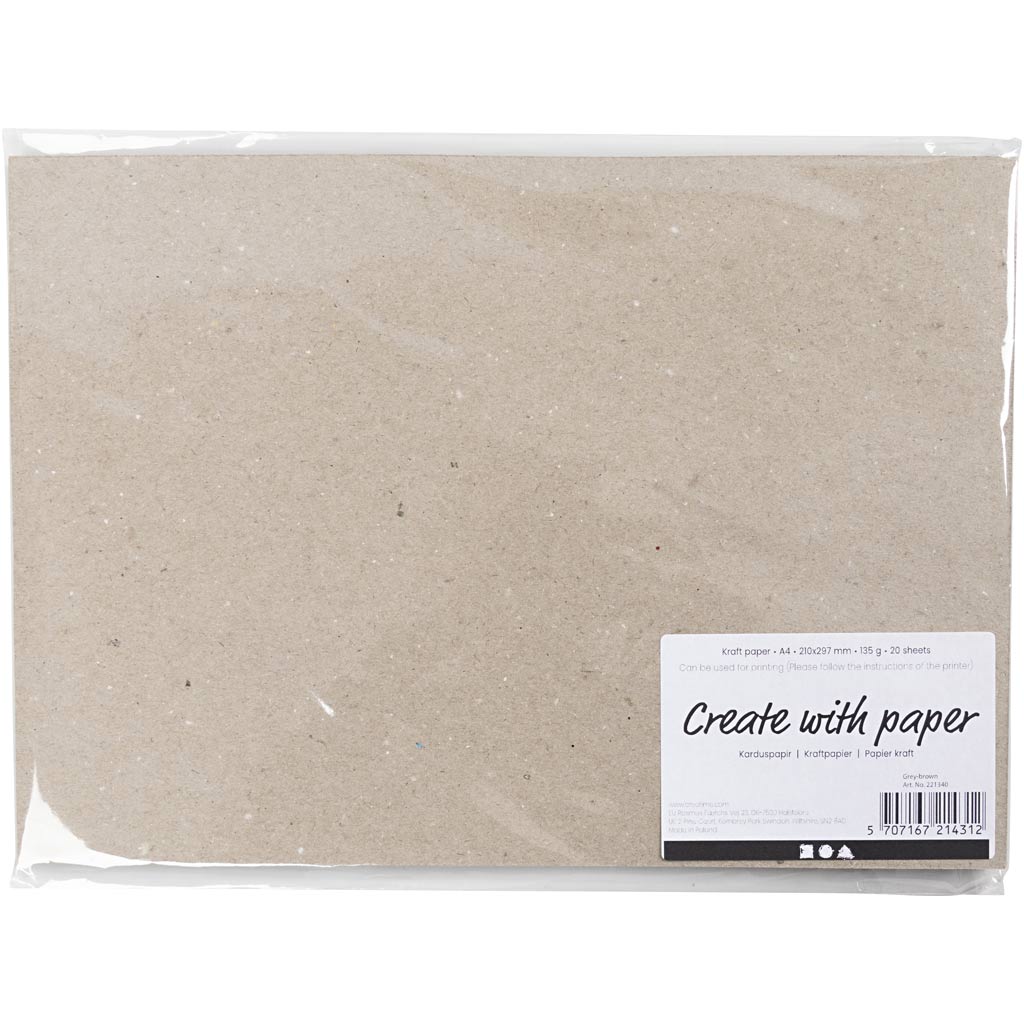 Papier kraft Creativ company, a4, feuille 210x297 mm, 135 gr, gris brun, 20 feuilles 1 boîte