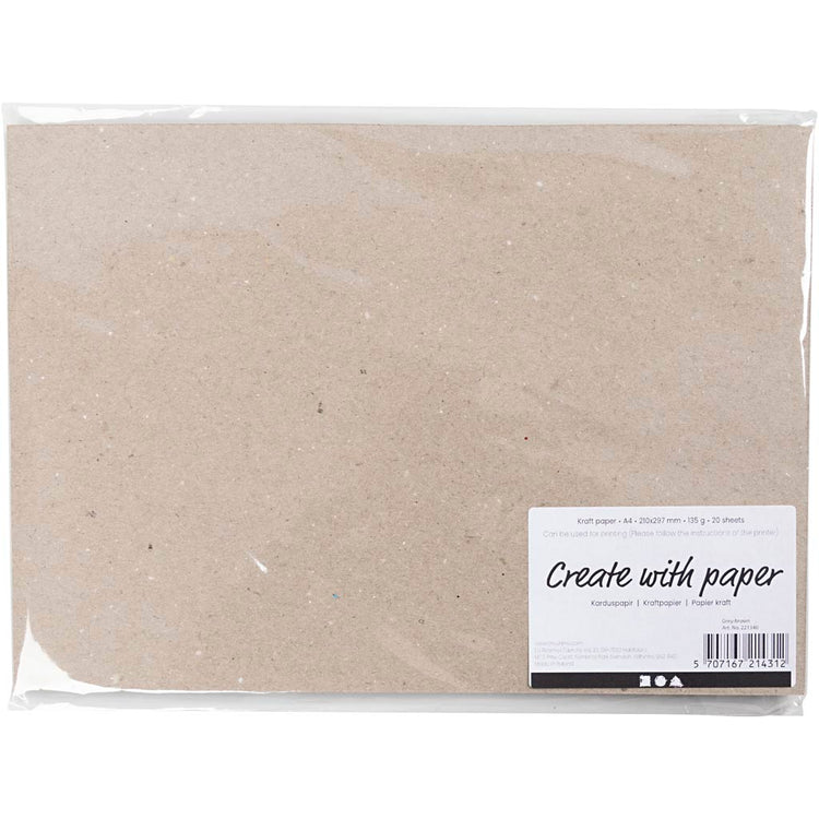 Papier kraft Creativ company, a4, feuille 210x297 mm, 135 gr, gris brun, 20 feuilles 1 boîte