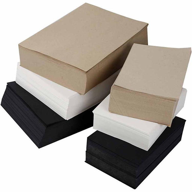 Papier kraft Creativ company, a3, a4, 100+135 gr, noir, gris, noble, blanc, 6000 feuilles diverses 1 boîte