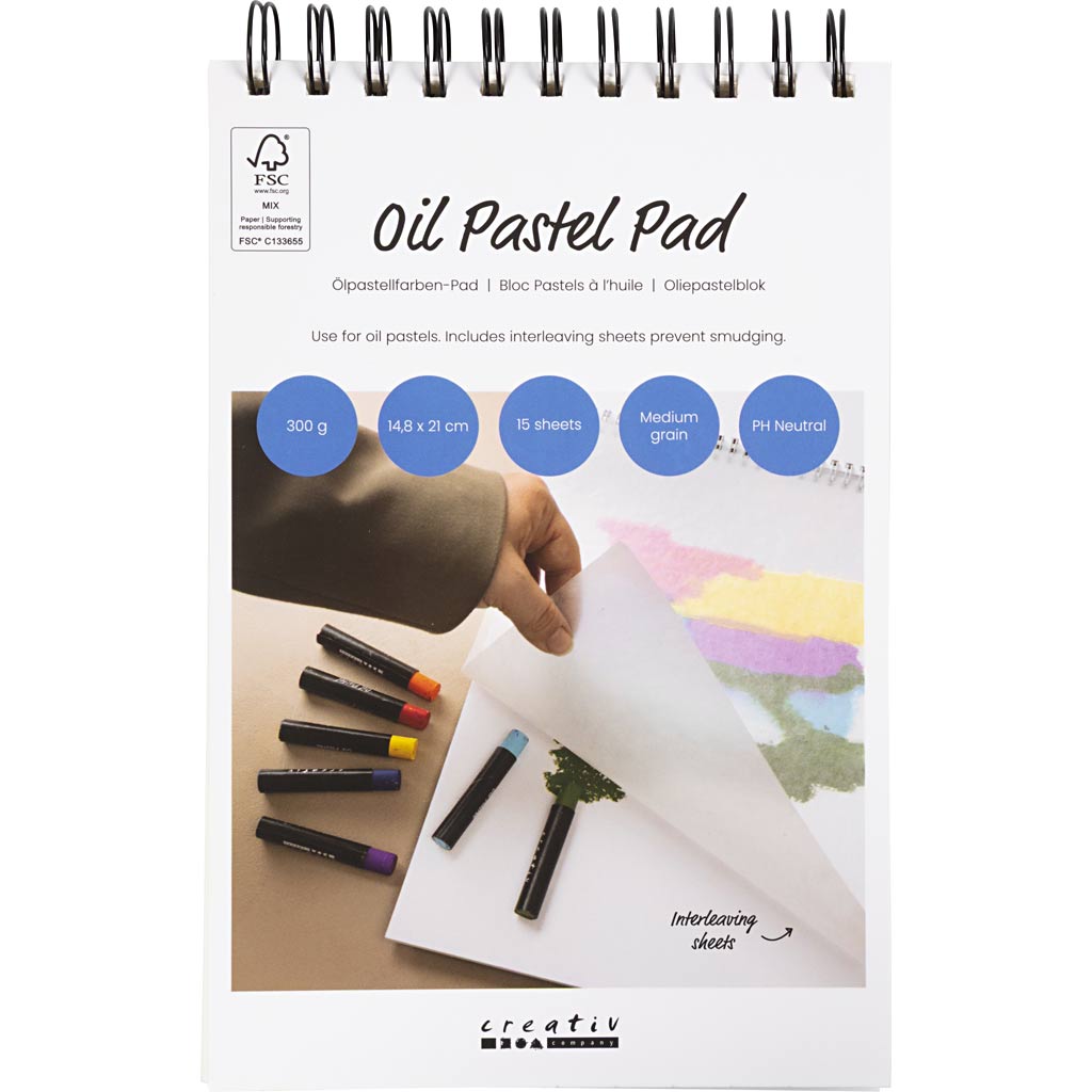 Creativ company bloc pour pastels à l'huile, a5, feuille 148x210 mm, 300 g, blanc, 15 feuilles 1 pièce