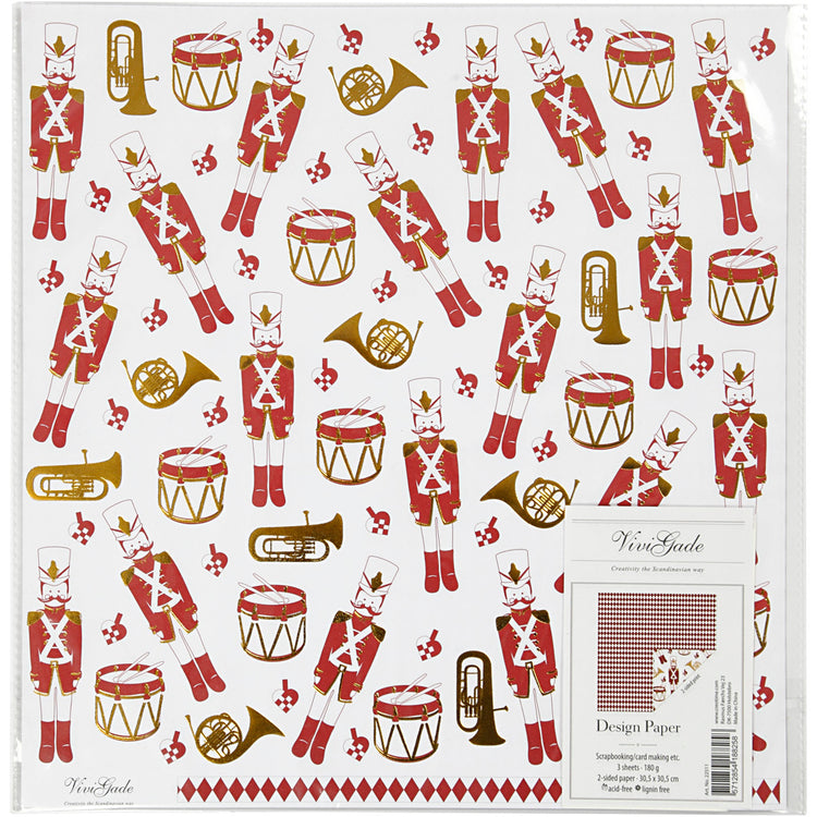 Papier design Vivi Gade, casse-noix, 180 gr, or, rouge, blanc, 3 feuilles 1 boîte